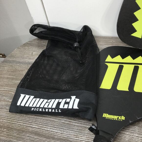 Monarch Pickleball Black Yellow/Green Paddles With Mesh Bag Set of 3 - Picture 2 of 9